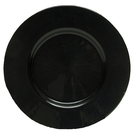 Black Glass Starburst Charger Plate with Metallic Finish
