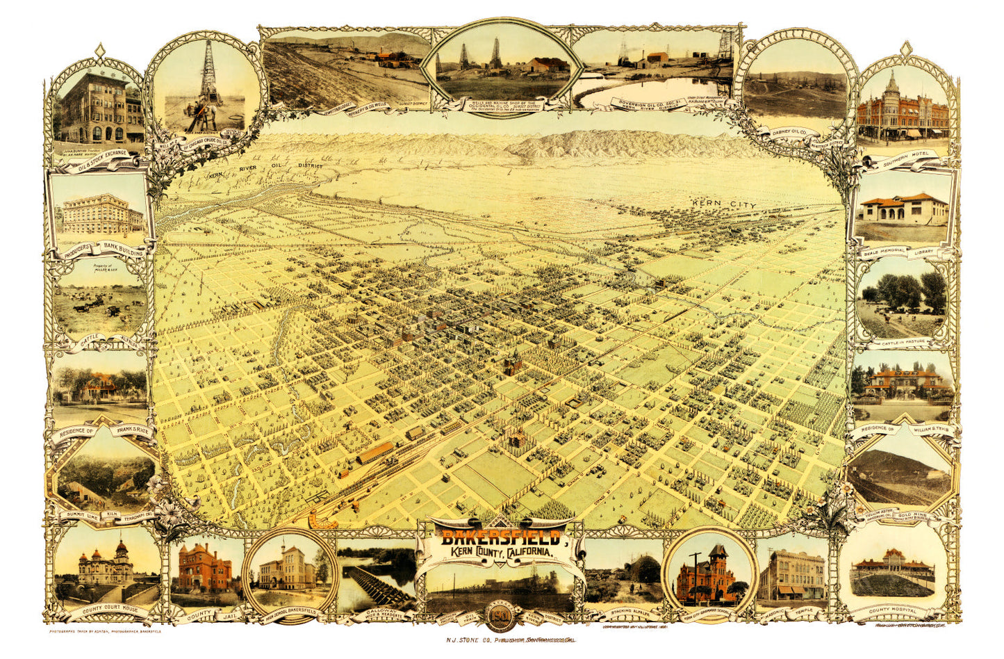 Vintage Map of Bakersfield, California 1901
