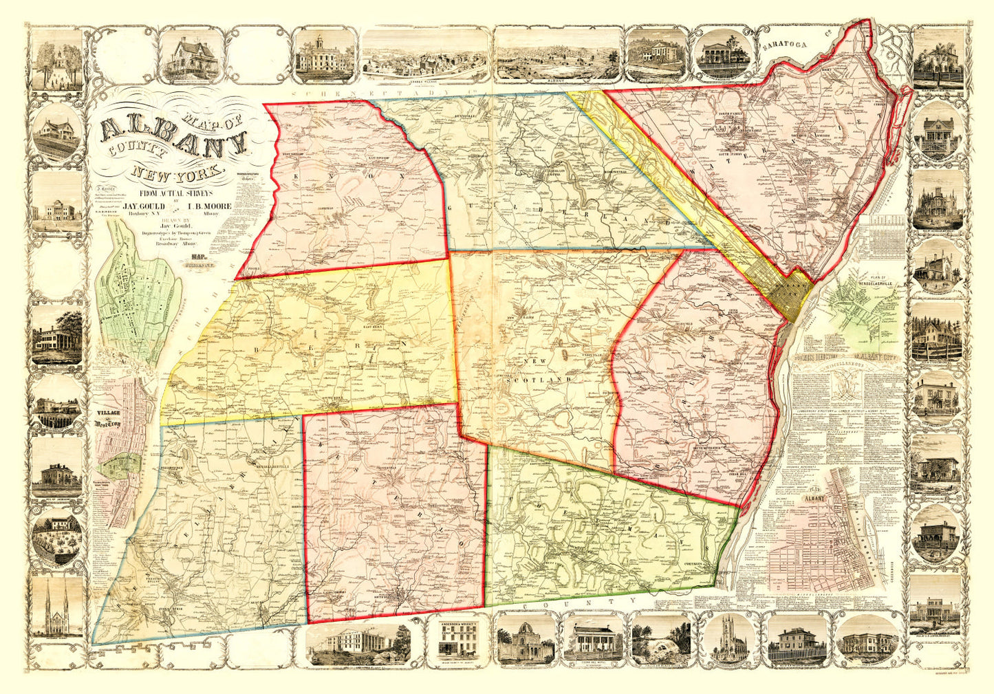 Vintage Map of Albany County, New York 1854