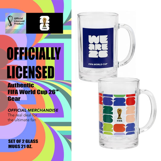 Atelier Sportif Official FIFA We Are 26 & Trophy Set of 2 Glass Mugs With Handle 21 OZ.
