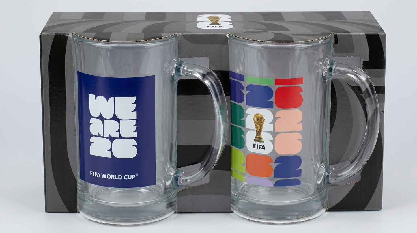Atelier Sportif Official FIFA We Are 26 & Trophy Set of 2 Glass Mugs With Handle 21 OZ.