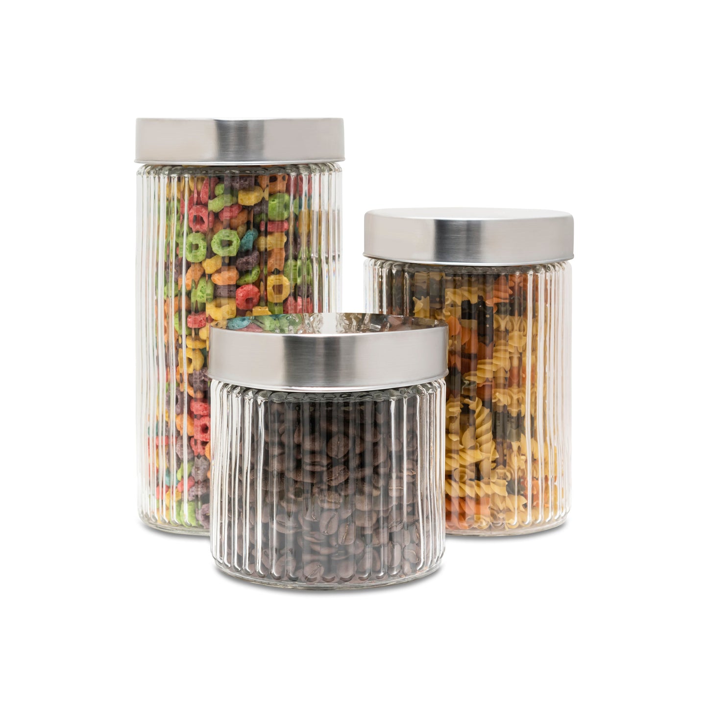 Fluted Embossed Set Of 3 Glass Canisters