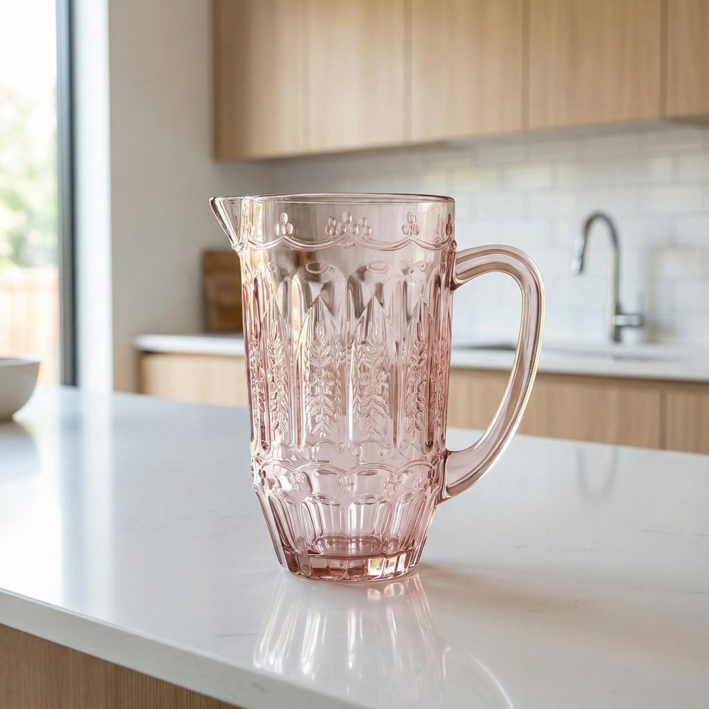 Vintage Pink Glass Pitcher 43.9 OZ.