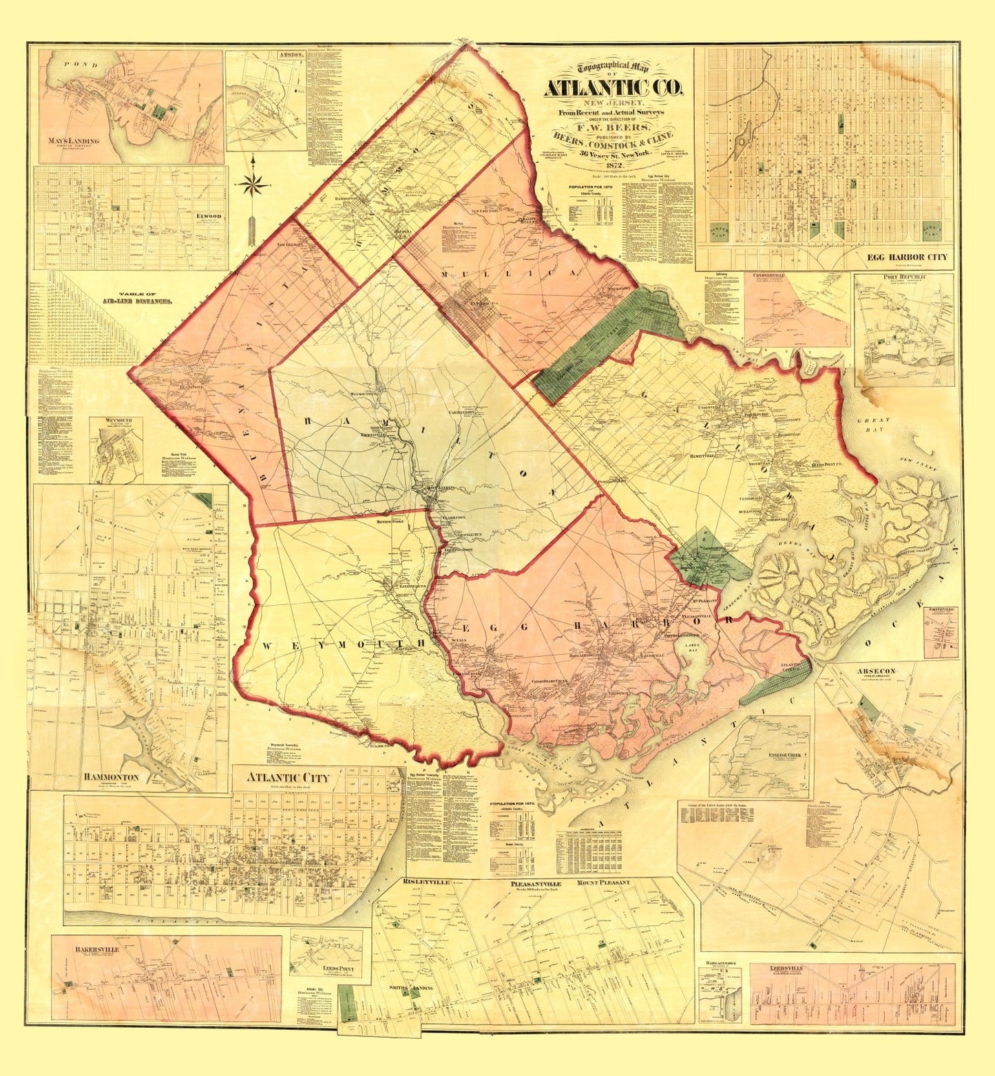 Vintage Map of Atlantic County, New Jersey 1872