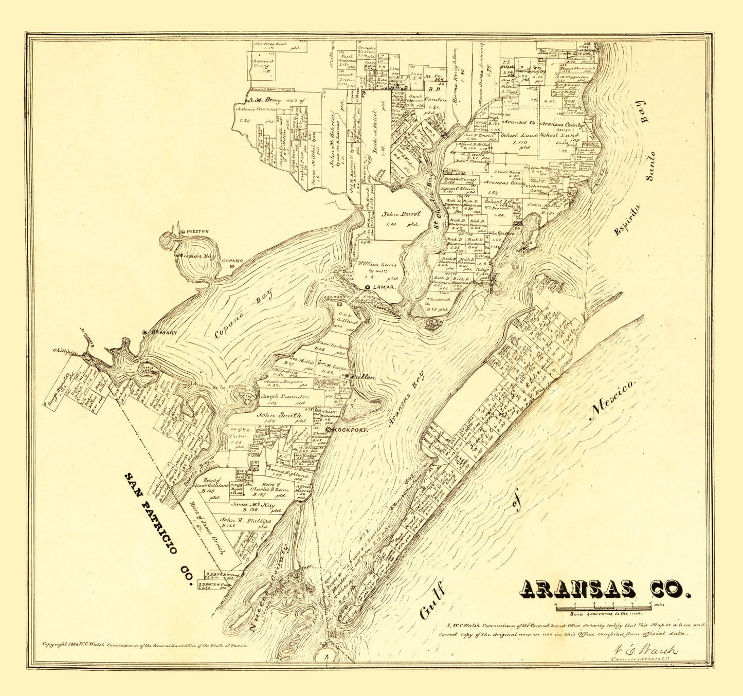Vintage Map of Aransas County, Texas 1880