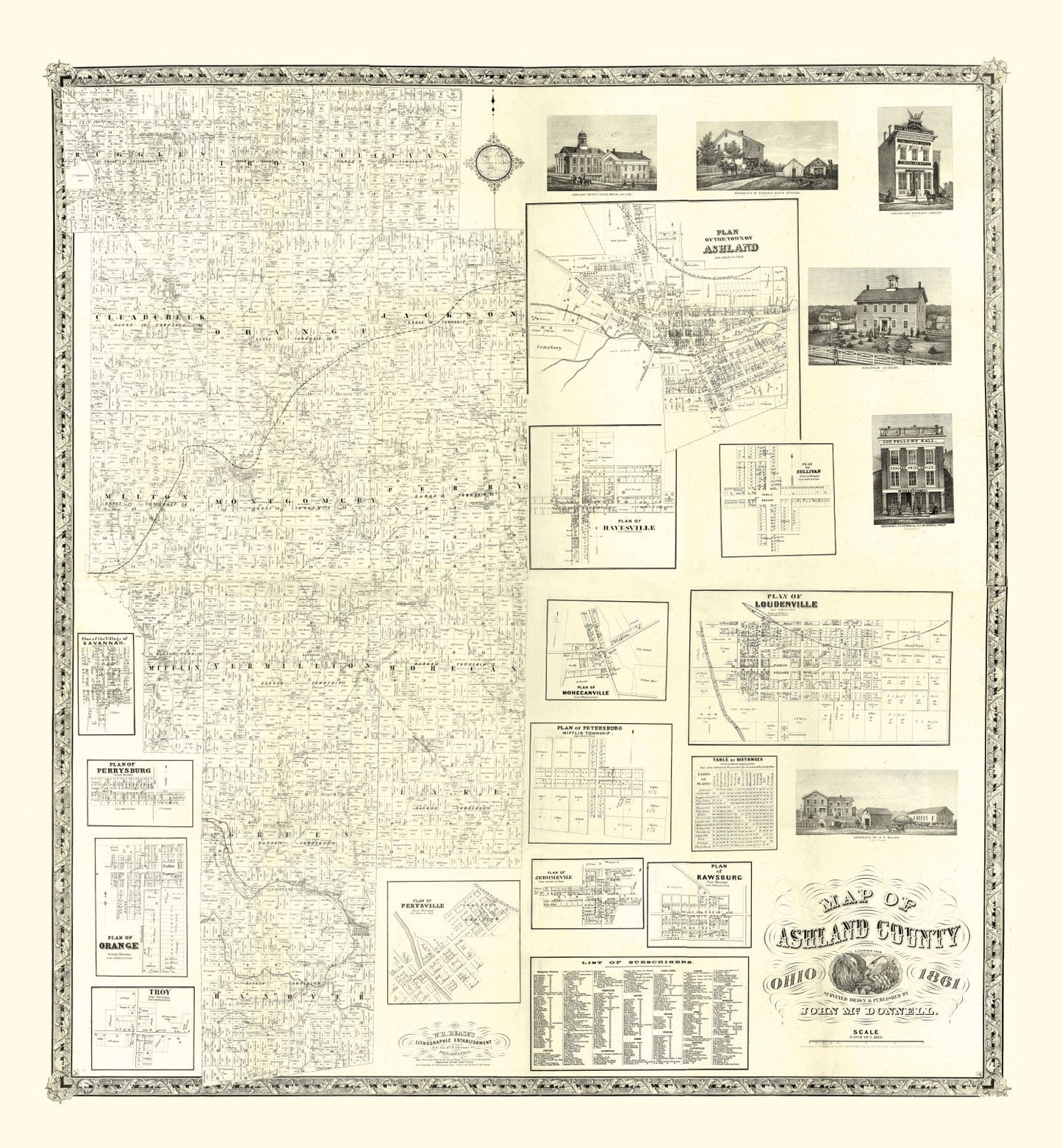 Vintage Map of Ashland County, Ohio 1861