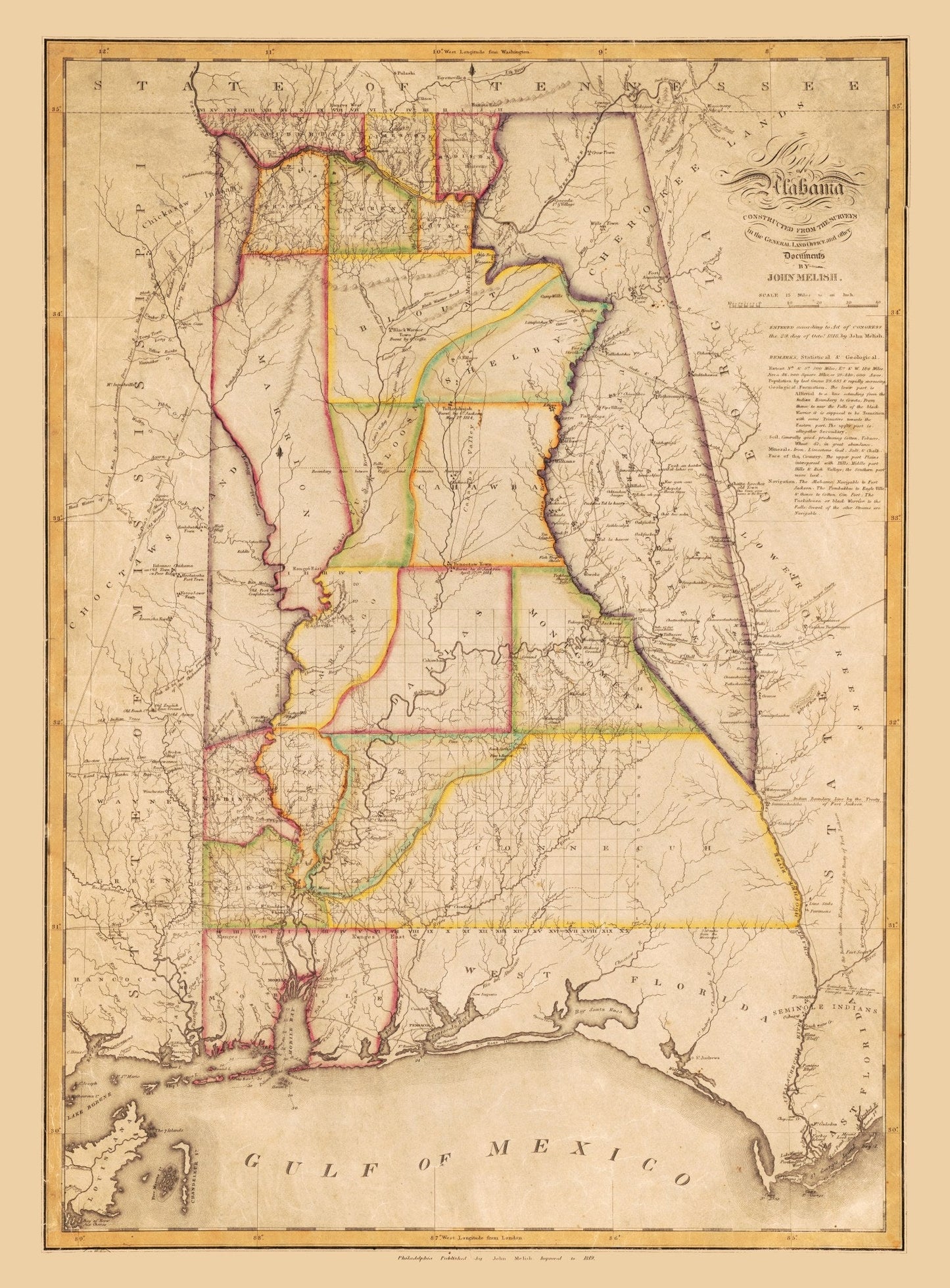 Vintage Map of Alabama 1818