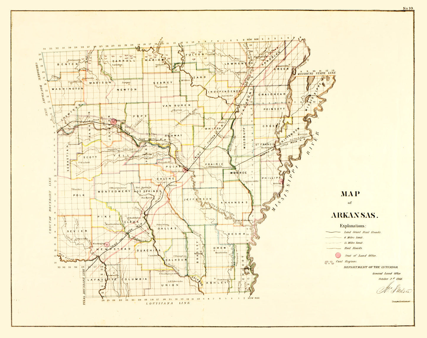 Vintage Map of Arkansas 1866