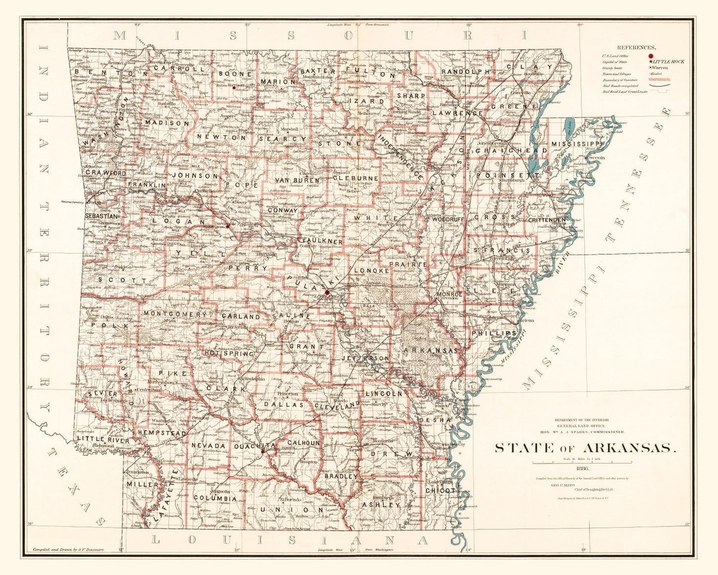 Vintage Map of Arkansas 1886