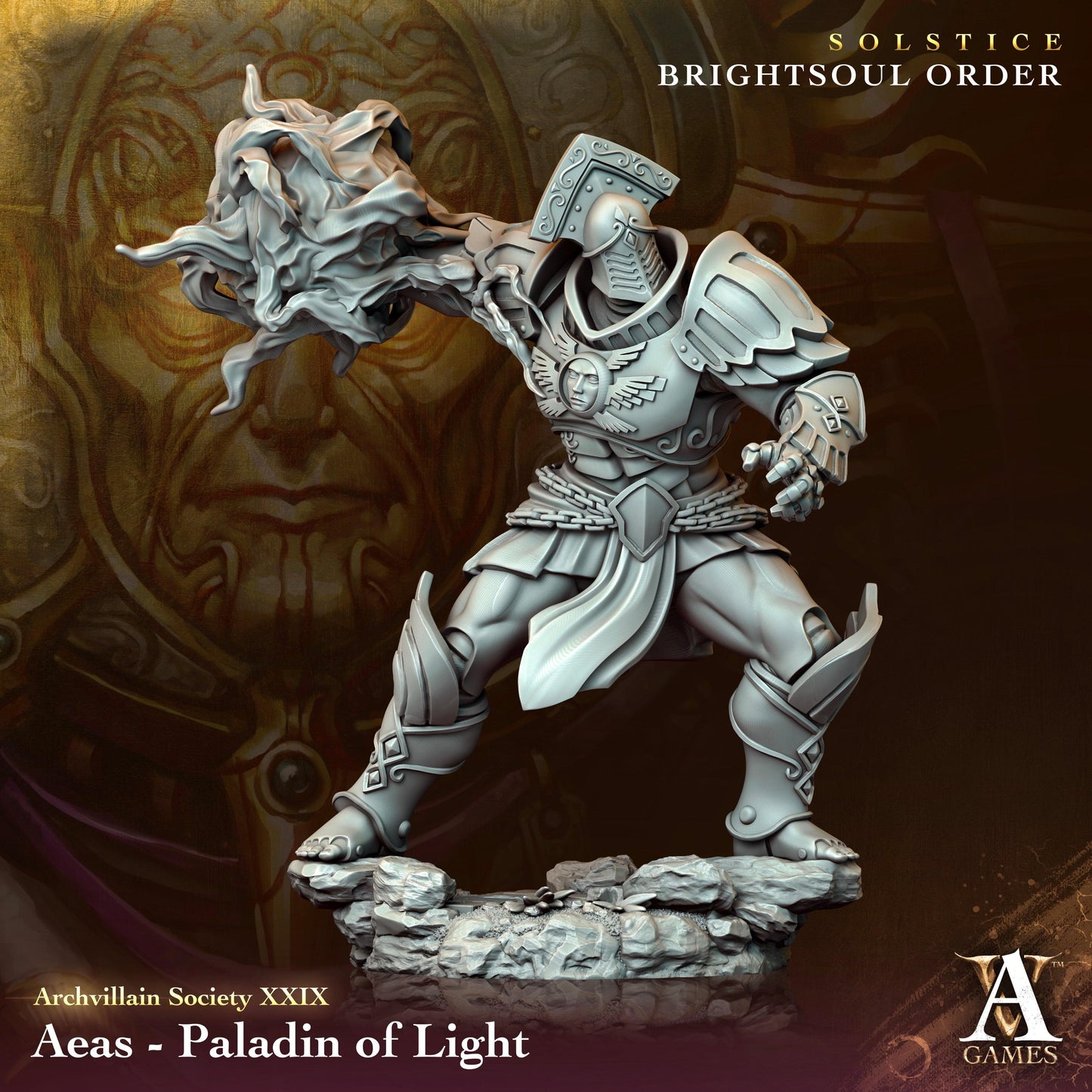 3D Printed Archvillain Games Aeas - Paladin of Light Archvillain Society Vol. XXIX 28 32mm D&D