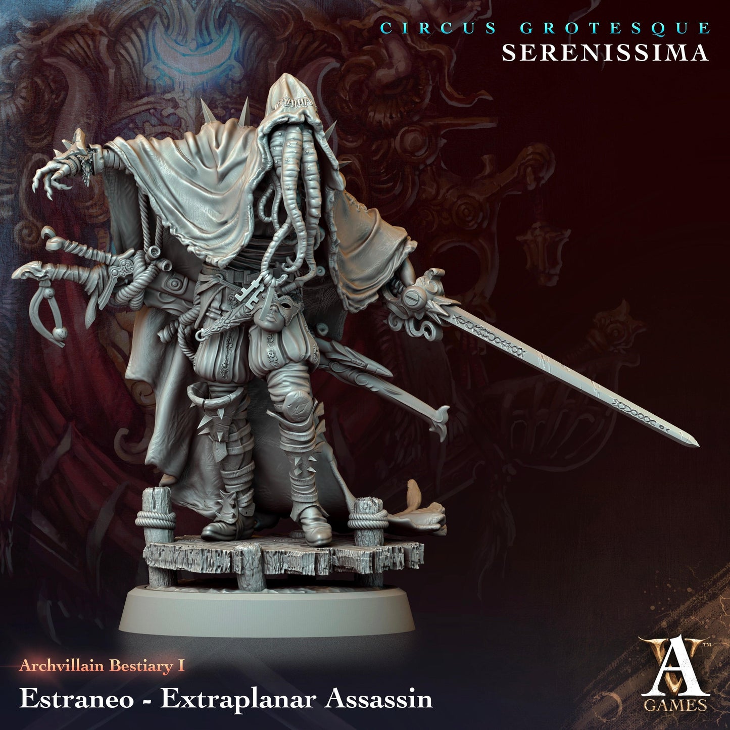 3D Printed Archvillain Games Archvillain Bestiary Vol. I Estraneo - Extraplanar Assasin 28 32mm D&D
