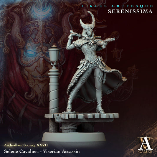 3D Printed Archvillain Games Archvillain Society Vol. XXVII Selene Cavalieri - Viserian Assassin 28 32mm D&D