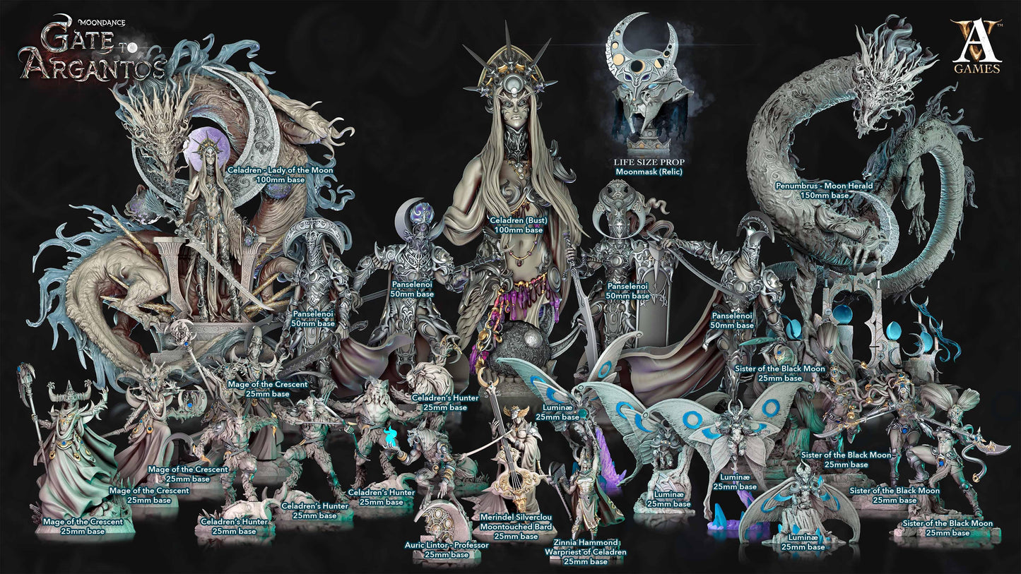 3D Printed Archvillain Games Celadren Lady of the Moon Moondance - Gate to Argantos 28 32mm D&D