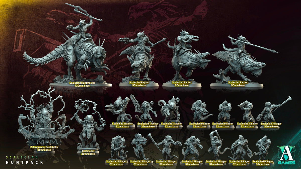 3D Printed Archvillain Games Scaleclad Tracker Scaleclad Huntpack 28 32mm D&D