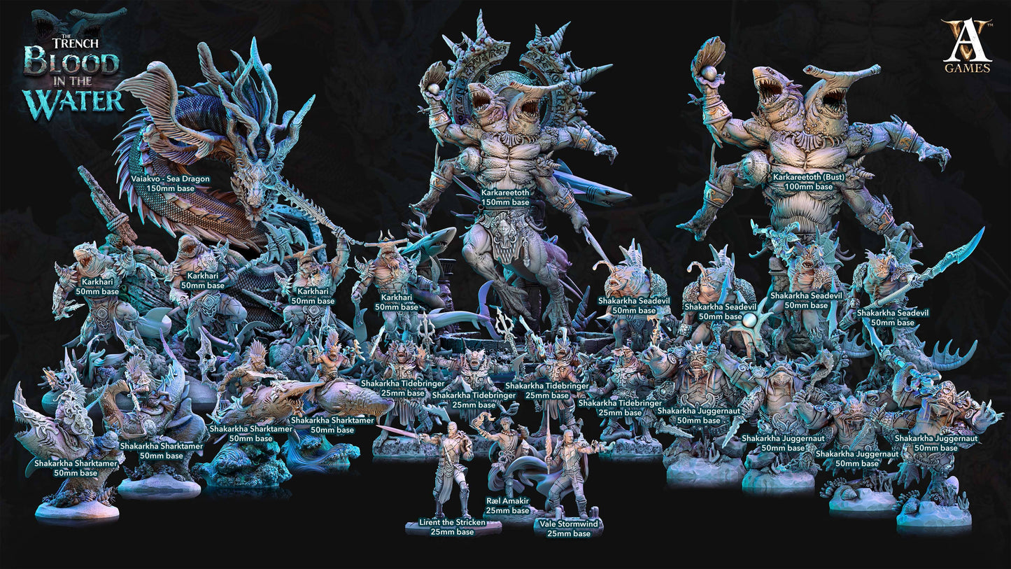 3D Printed Archvillain Games Shakarkha Sharktamers The Trench Blood In the Water 28 32mm D&D
