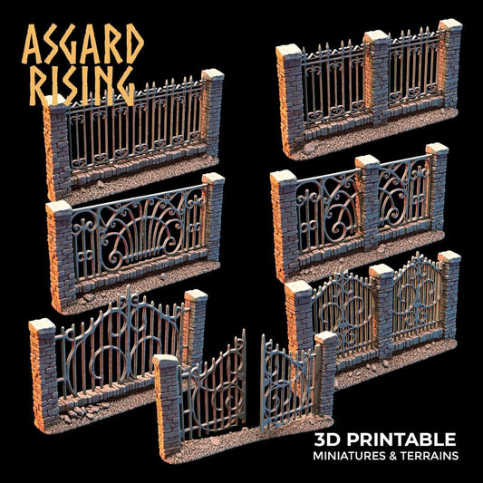3D Printed Asgard Rising Cemetery Stone Wall Fence Set 28mm-32mm Ragnarok D&D