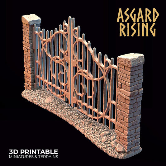 3D Printed Asgard Rising Cemetery Stone Wall Gate Set B 28mm-32mm Ragnarok D&D