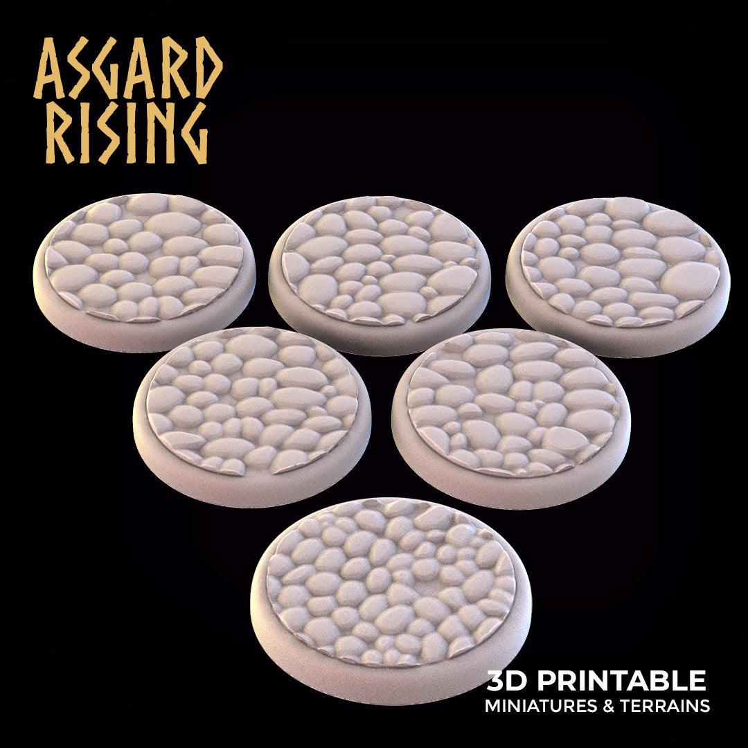 3D Printed Asgard Rising Pavement Round Base Set 25 28 32 35mm D&D