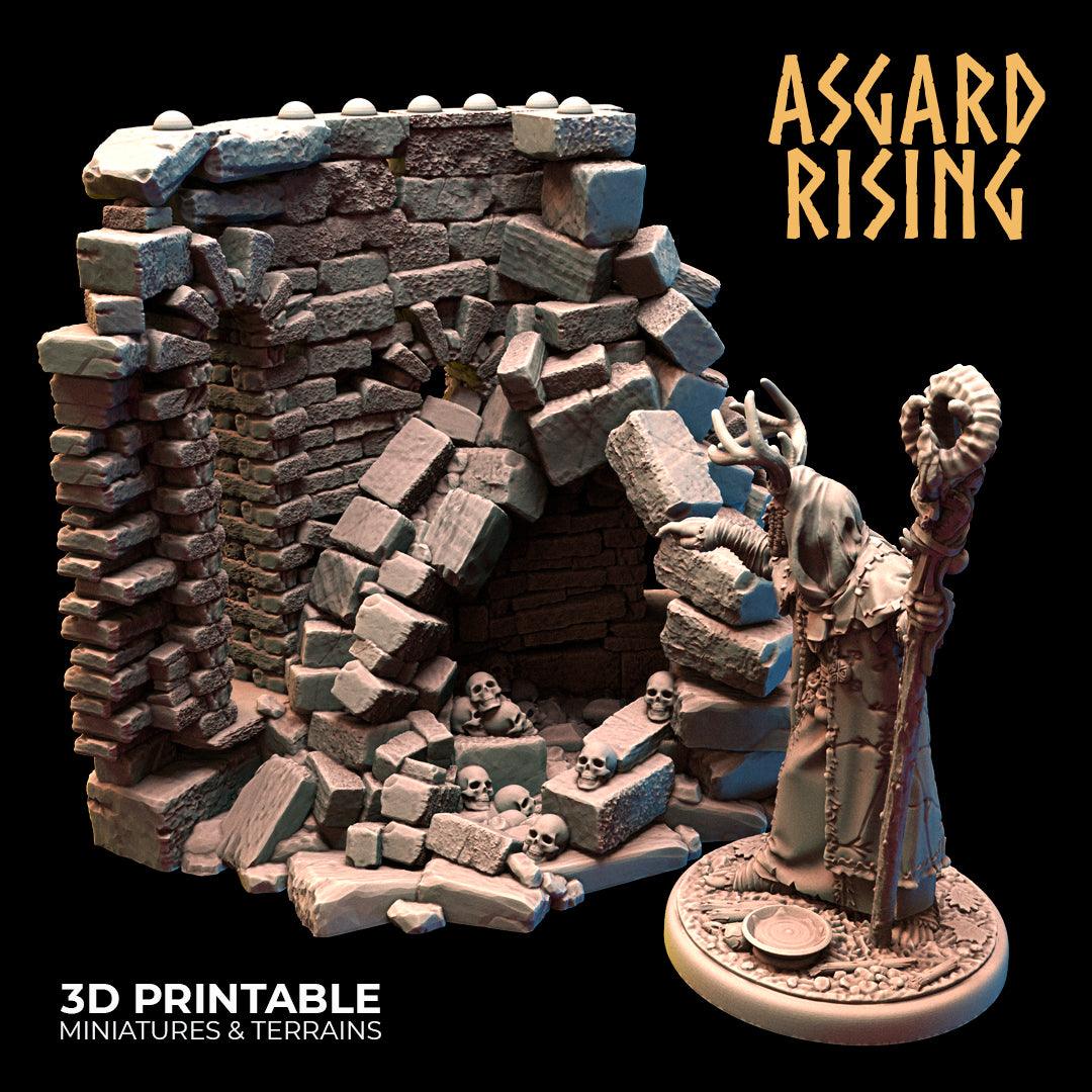 3D Printed Asgard Rising Ruined Tower - Ragnarok D&D