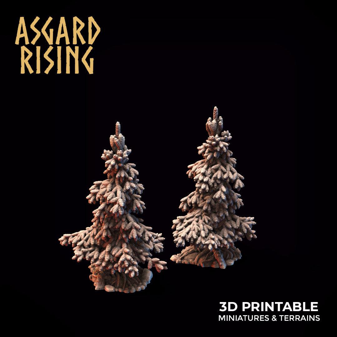 3D Printed Asgard Rising Young Conifers Spruce Forest Tree Set 32mm D&D