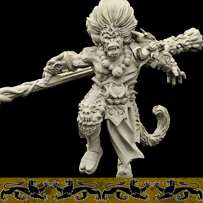 3D Printed Bestiary Vol. 4 Nafarrate - Sun Wukong Ape Warrior 32mm Ragnarok D&D