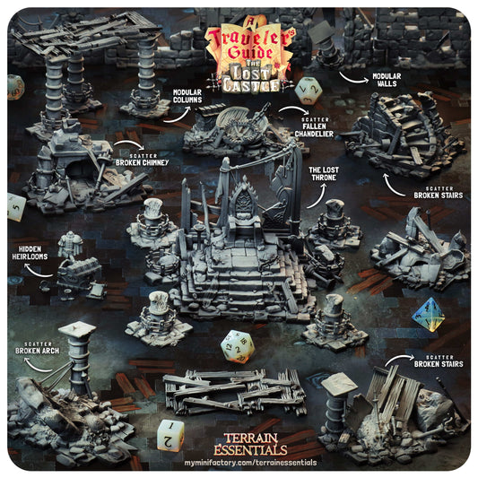 3D Printed Cast n Play Castle Scatter The Lost Castle Terrain Set 28mm 32mm D&D