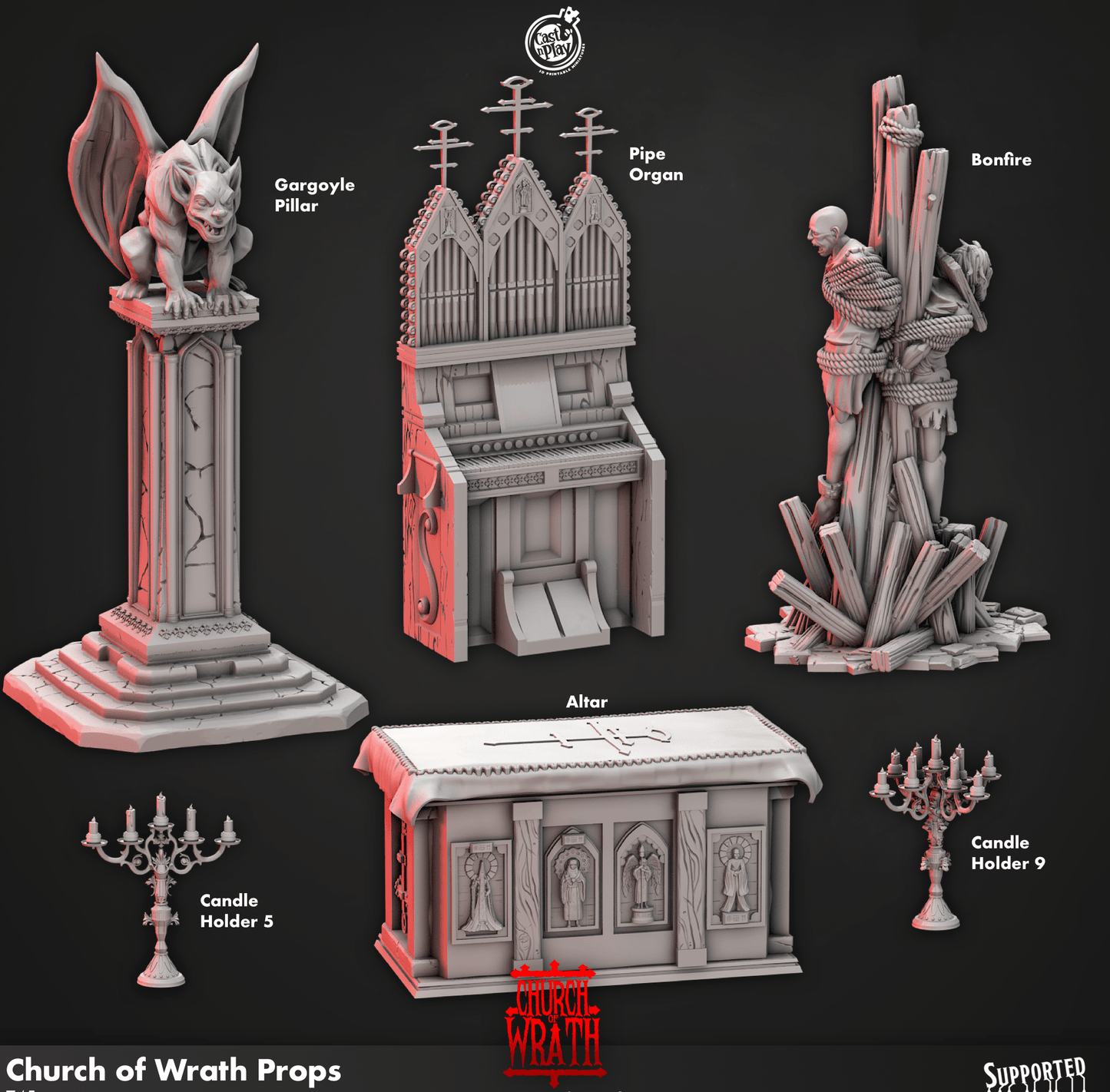 3D Printed Cast n Play Church of Wrath Props Church of Wrath 28mm 32mm D&D