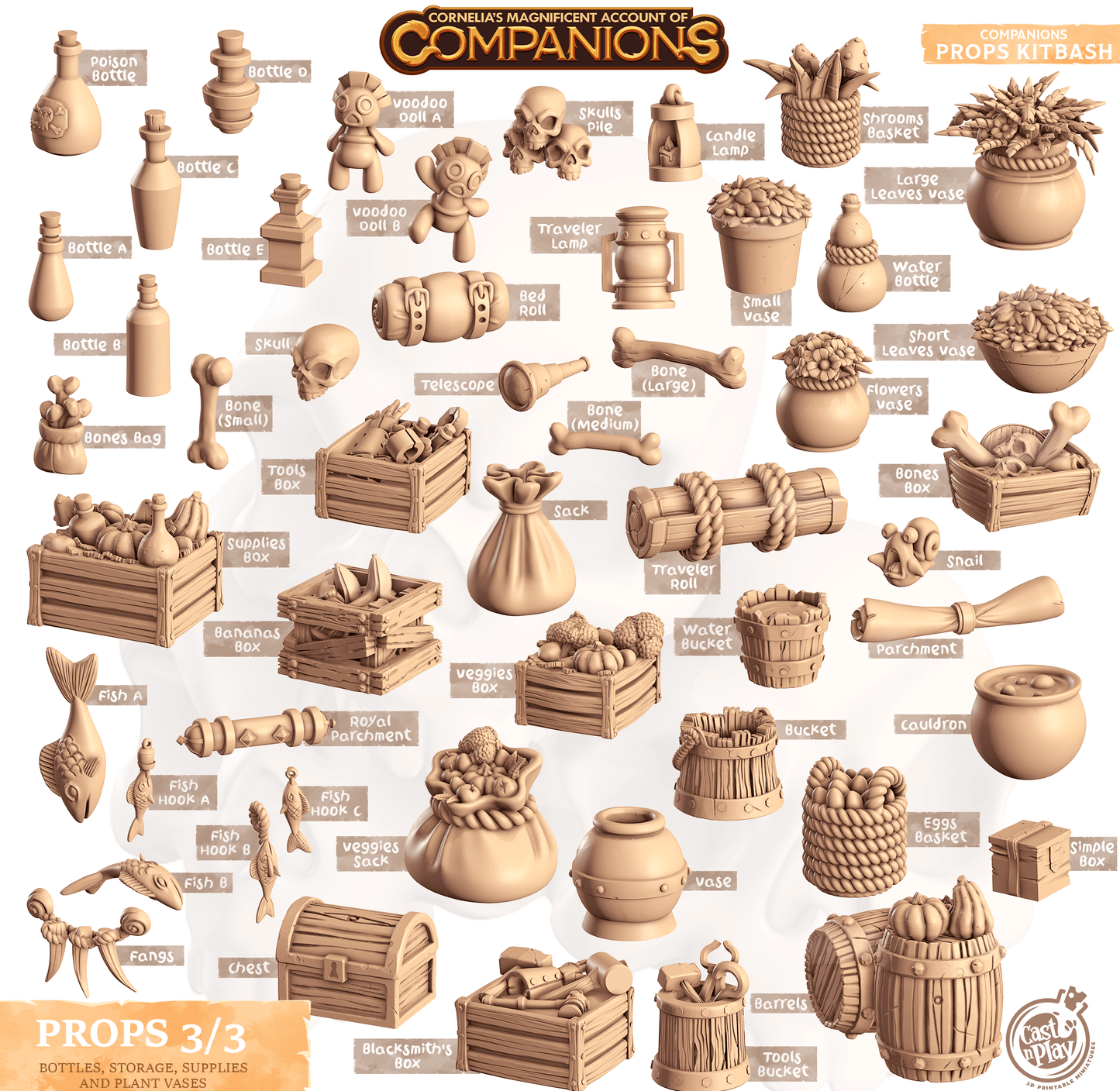 3D Printed Cast n Play Companion's Props Kitbash Companions 28mm 32mm D&D