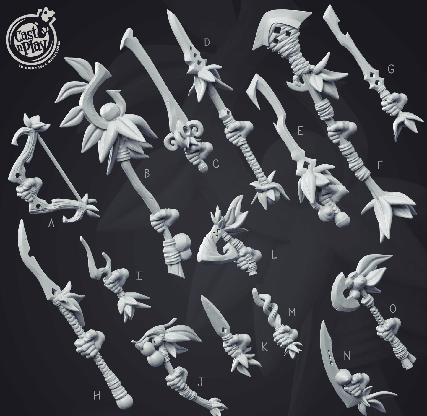 3D Printed Cast n Play Creature Weapons Set 28mm 32mm D&D