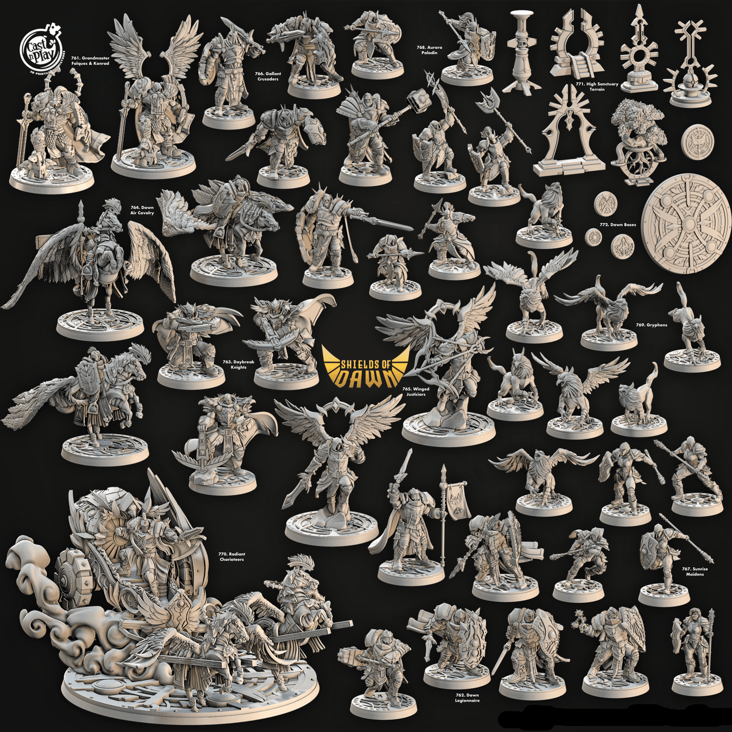 3D Printed Cast n Play Daybreak Knights Shields of Dawn 28mm 32mm D&D