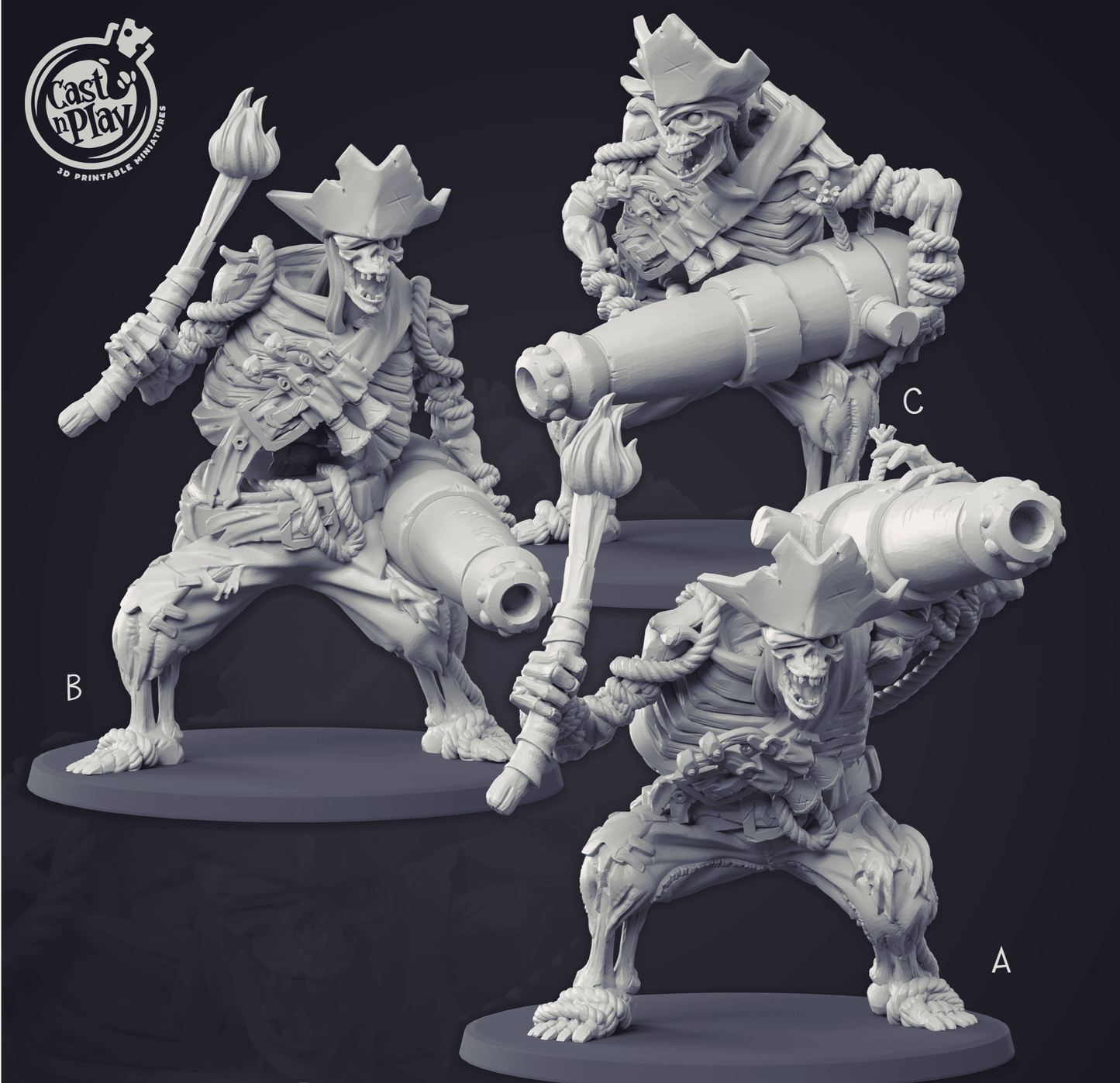 3D Printed Cast n Play - Deadly Canon Skeleton 28mm 32mm D&D