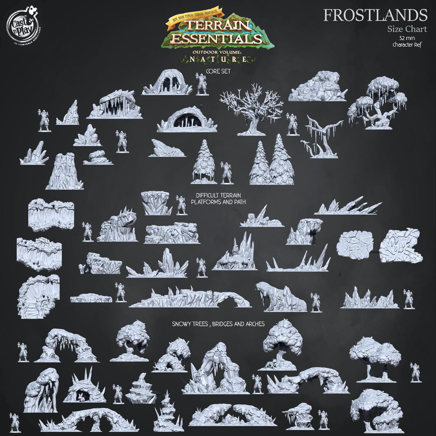 3D Printed Cast n Play Difficult Terrain, Platforms and Path Frostlands Terrain Set Terrain Essentials Nature 28mm 32mm D&D