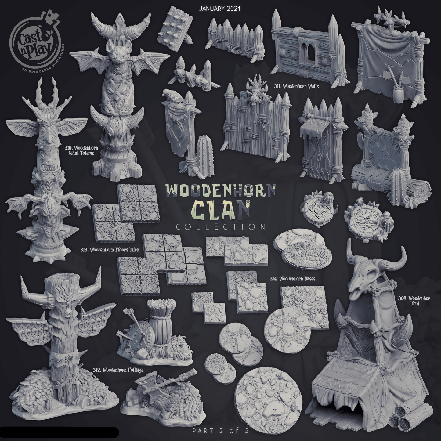3D Printed Cast n Play Giant Totems Woodenhorn Clan 28mm 32mm D&D