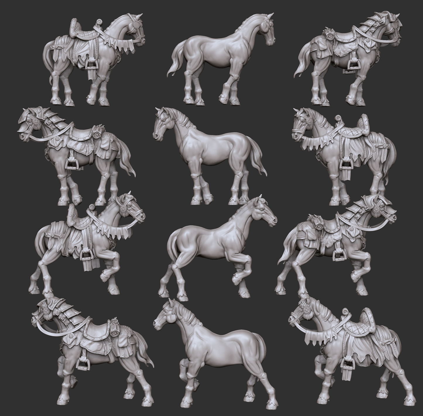 3D Printed Cast n Play Horses Set Townsfolk 28mm 32mm D&D