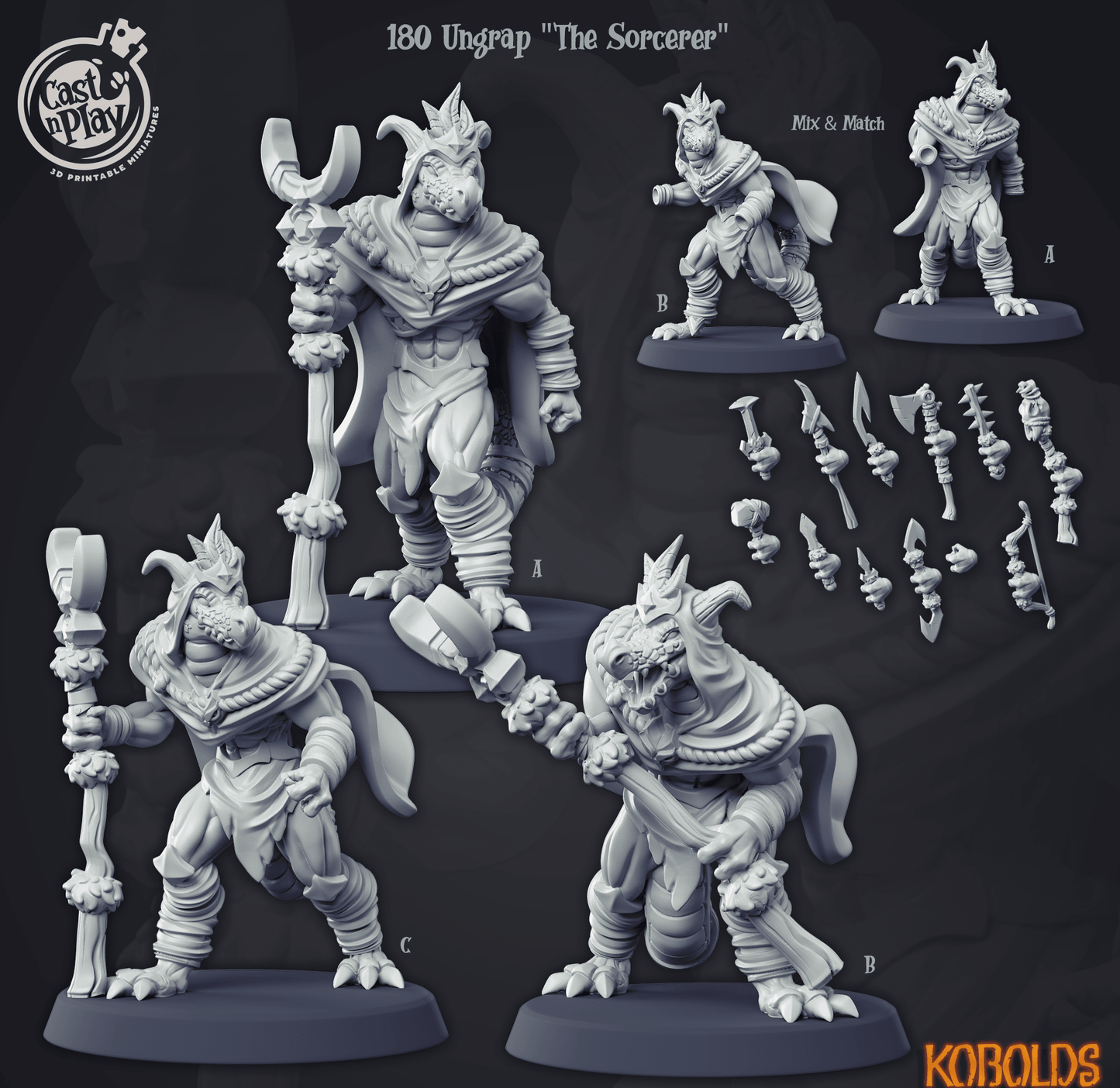 3D Printed Cast n Play Kobolds Collection - Ugrap The Sorcerer 28mm 32mm D&D
