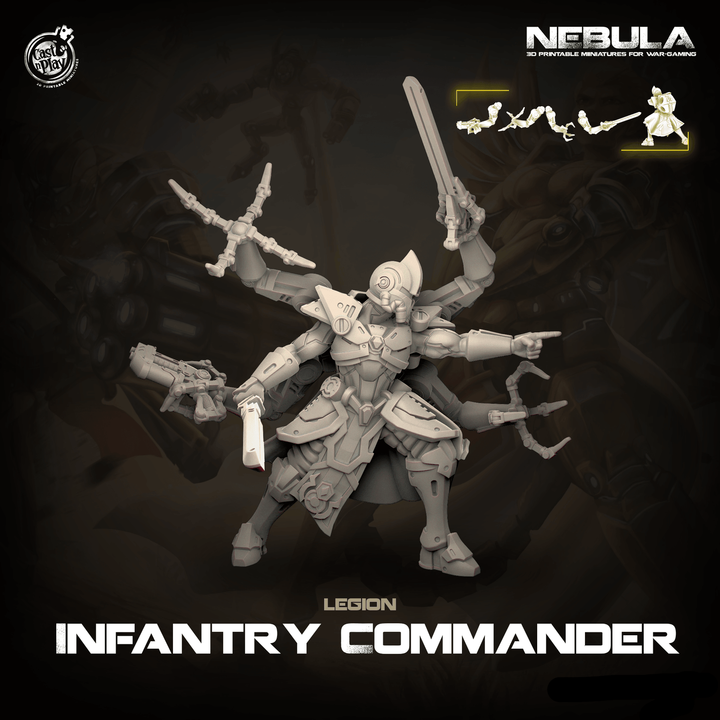 3D Printed Cast n Play Legion Infantry Commander Nebula Origins 28mm 32mm D&D