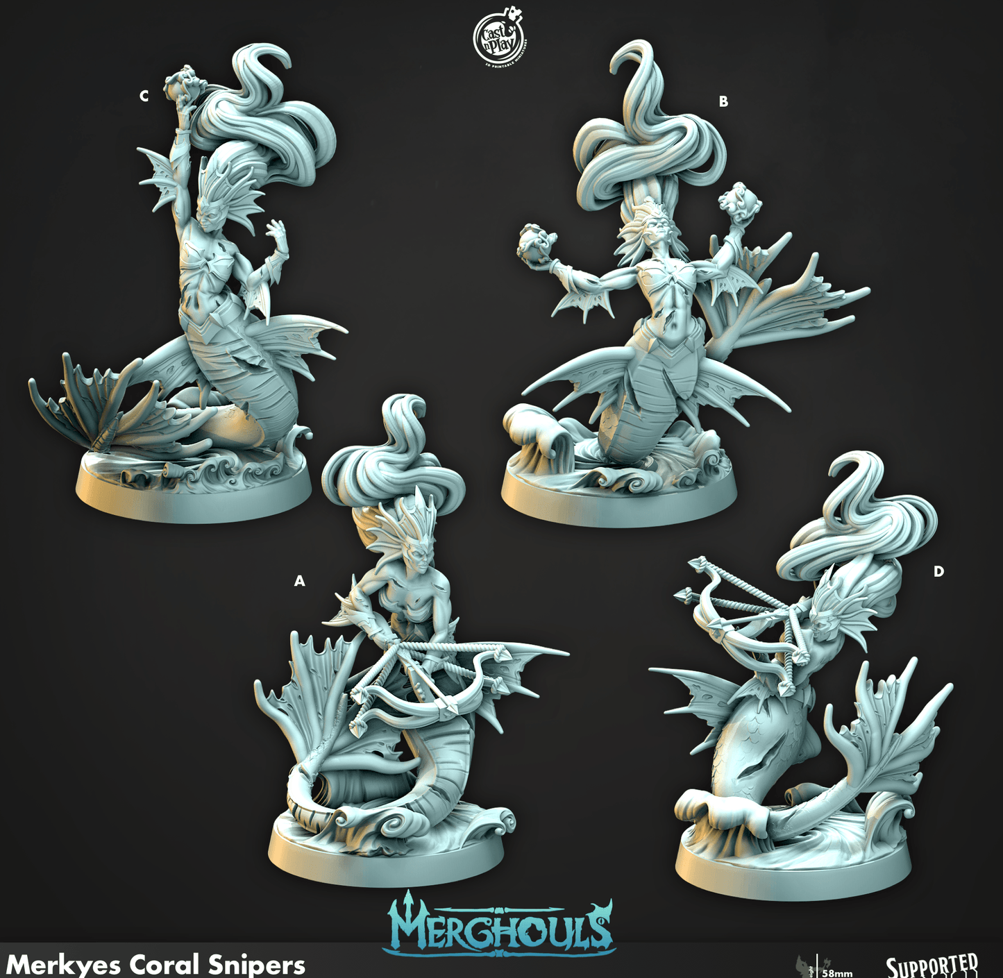 3D Printed Cast n Play Merghouls Merkyes Coral Snipers 28mm 32mm D&D