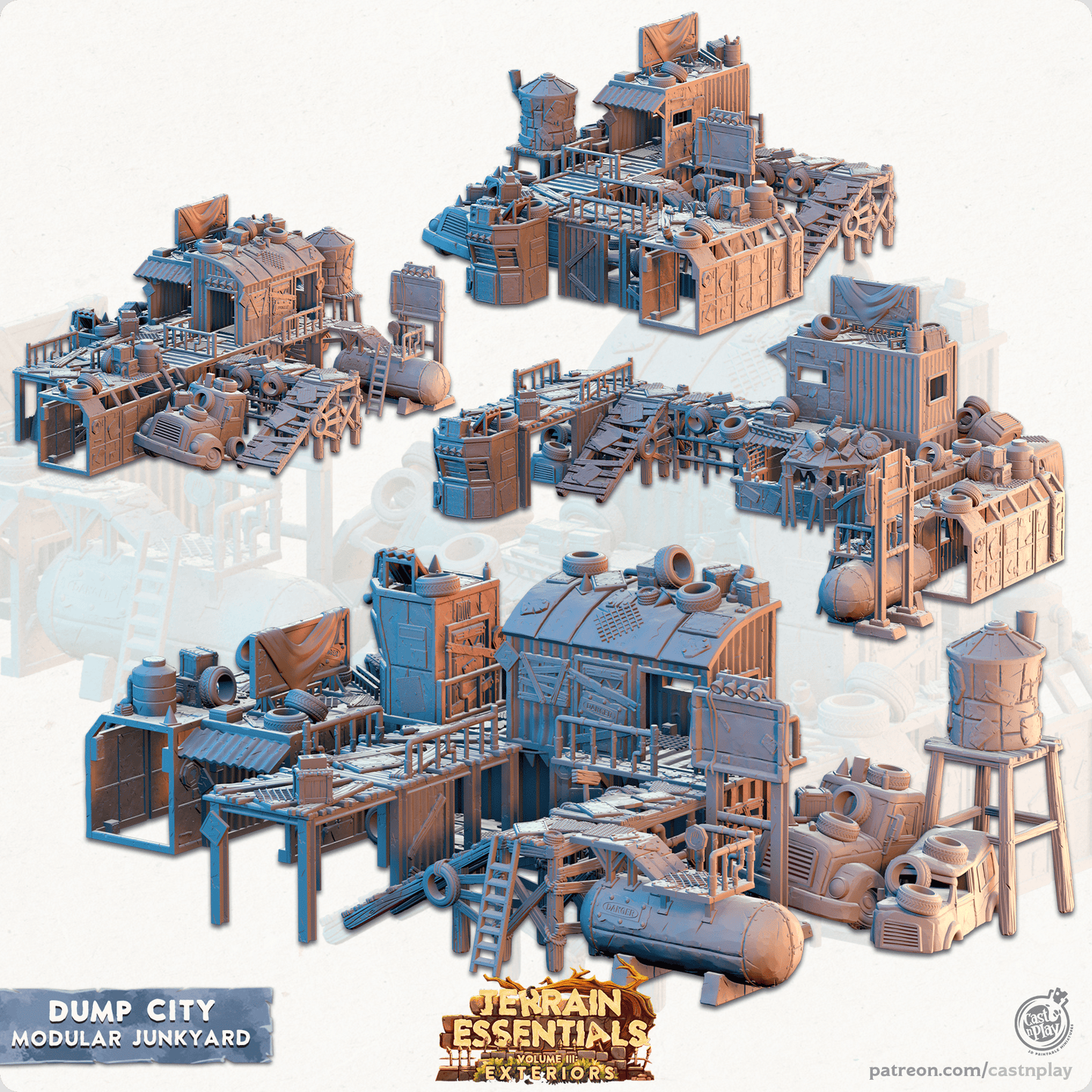 3D Printed Cast n Play Modular Junkyard Dump City Set 28mm 32mm D&D