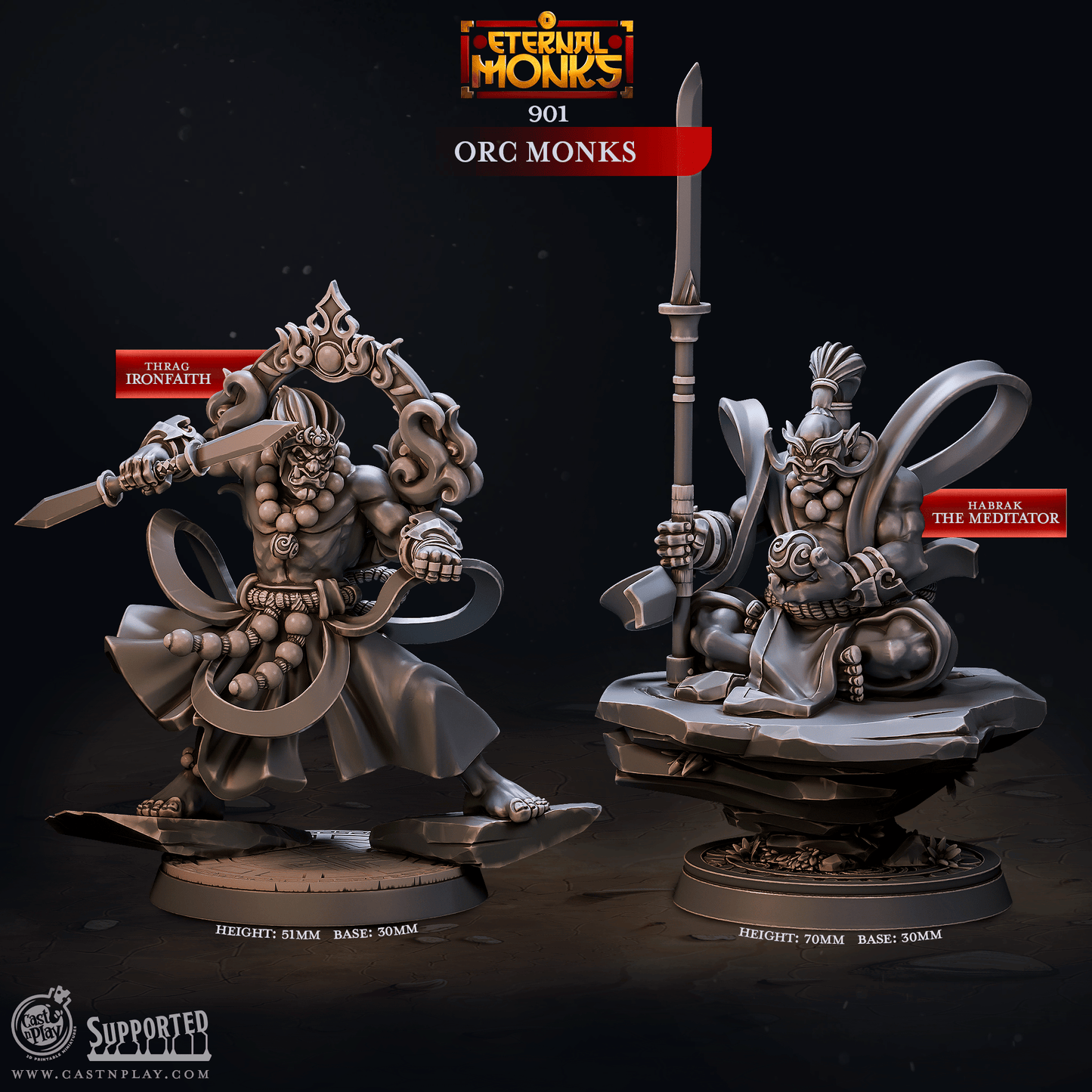 3D Printed Cast n Play Orc Monks Eternal Monks Set 28mm 32mm D&D