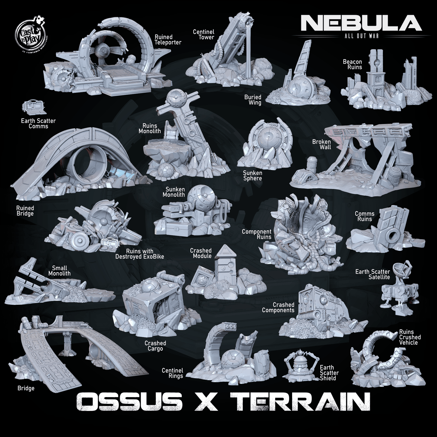 3D Printed Cast n Play Ossus X Terrain Nebula All Out War 28mm 32mm D&D