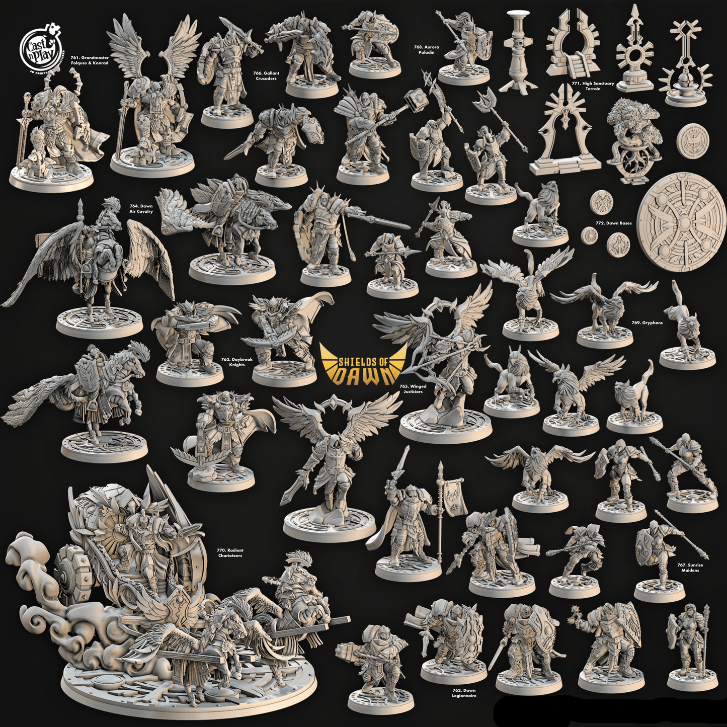 3D Printed Cast n Play Radiant Charioteers Shields of Dawn 28mm 32mm D&D