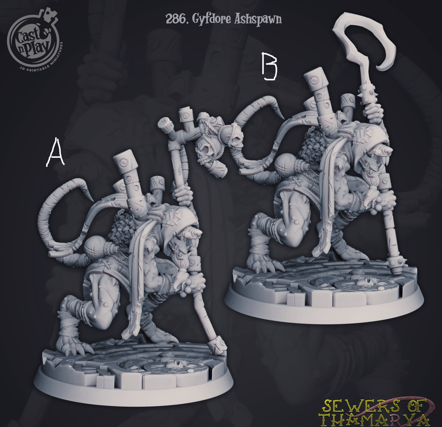 3D Printed Cast n Play Sewers of Thamarya - Gyfdore Ashspawn 28mm 32mm D&D