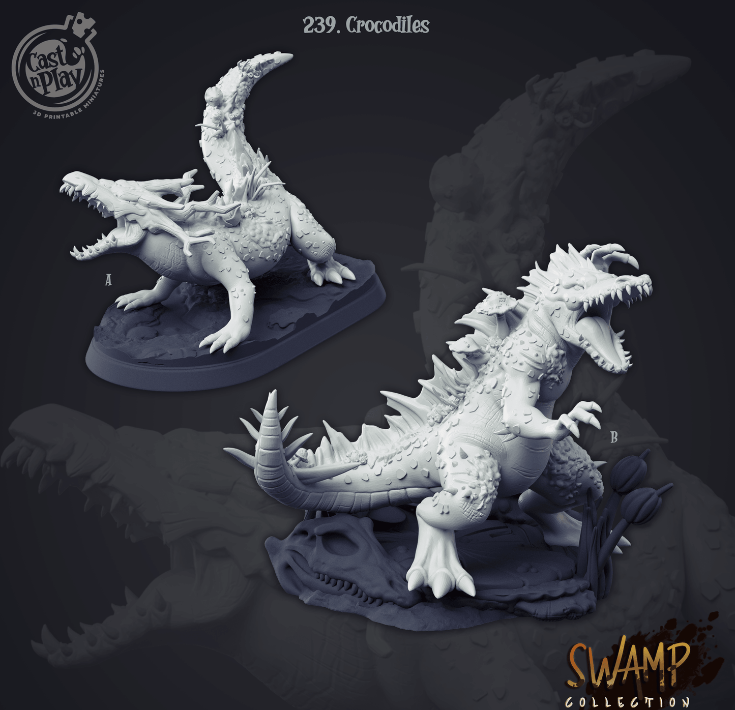 3D Printed Cast n Play Swamp Collection - Crocodiles 28mm 32mm D&D
