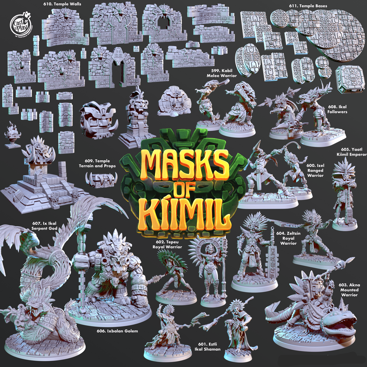 3D Printed Cast n Play Temple Bases Masks of Kiimil 28mm 32mm D&D