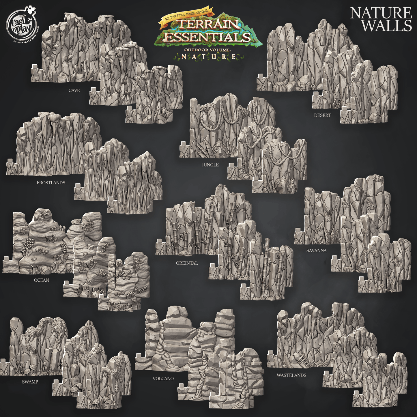 3D Printed Cast n Play Terrain Essentials Nature - Nature Wall 28mm 32mm D&D