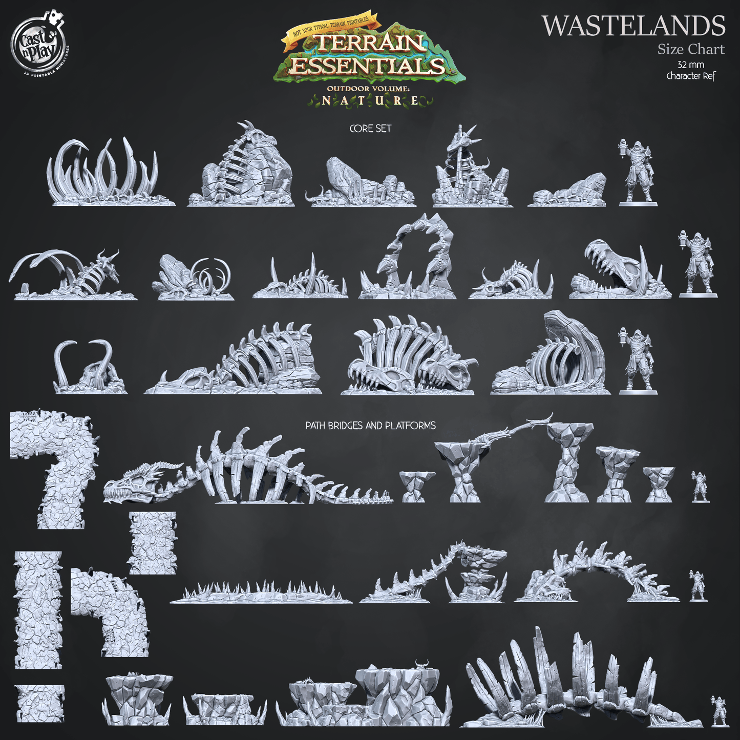 3D Printed Cast n Play Terrain Essentials Nature Wastelands Terrain - Path, Bridges and Platforms Set 28mm 32mm D&D