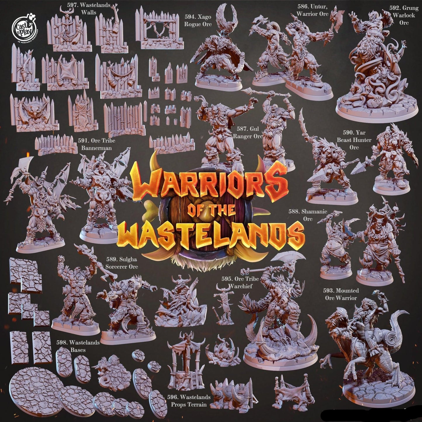 3D Printed Cast n Play Untur Orc Warrior Warriors of the Wastelands 28mm 32mm D&D