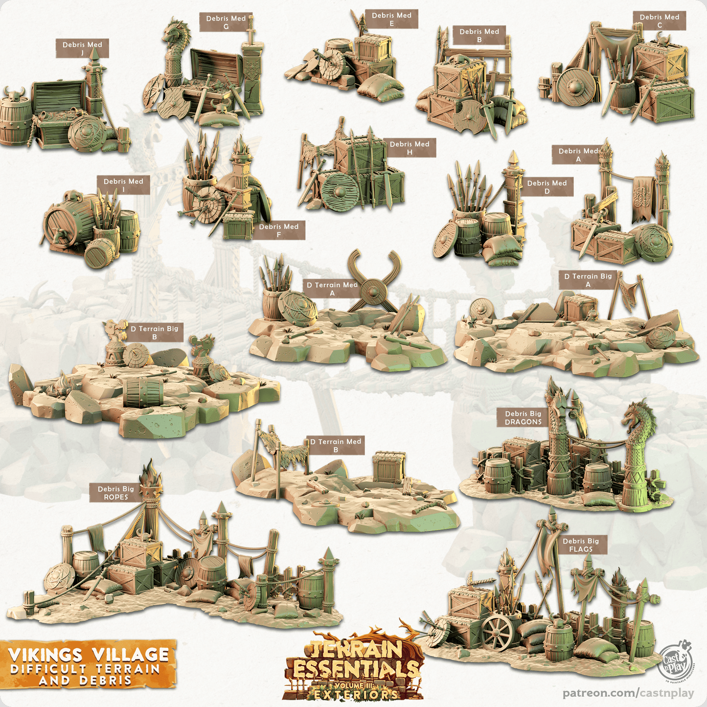 3D Printed Cast n Play Vikings Village Set Debris and Difficult Terrain 28mm 32mm D&D