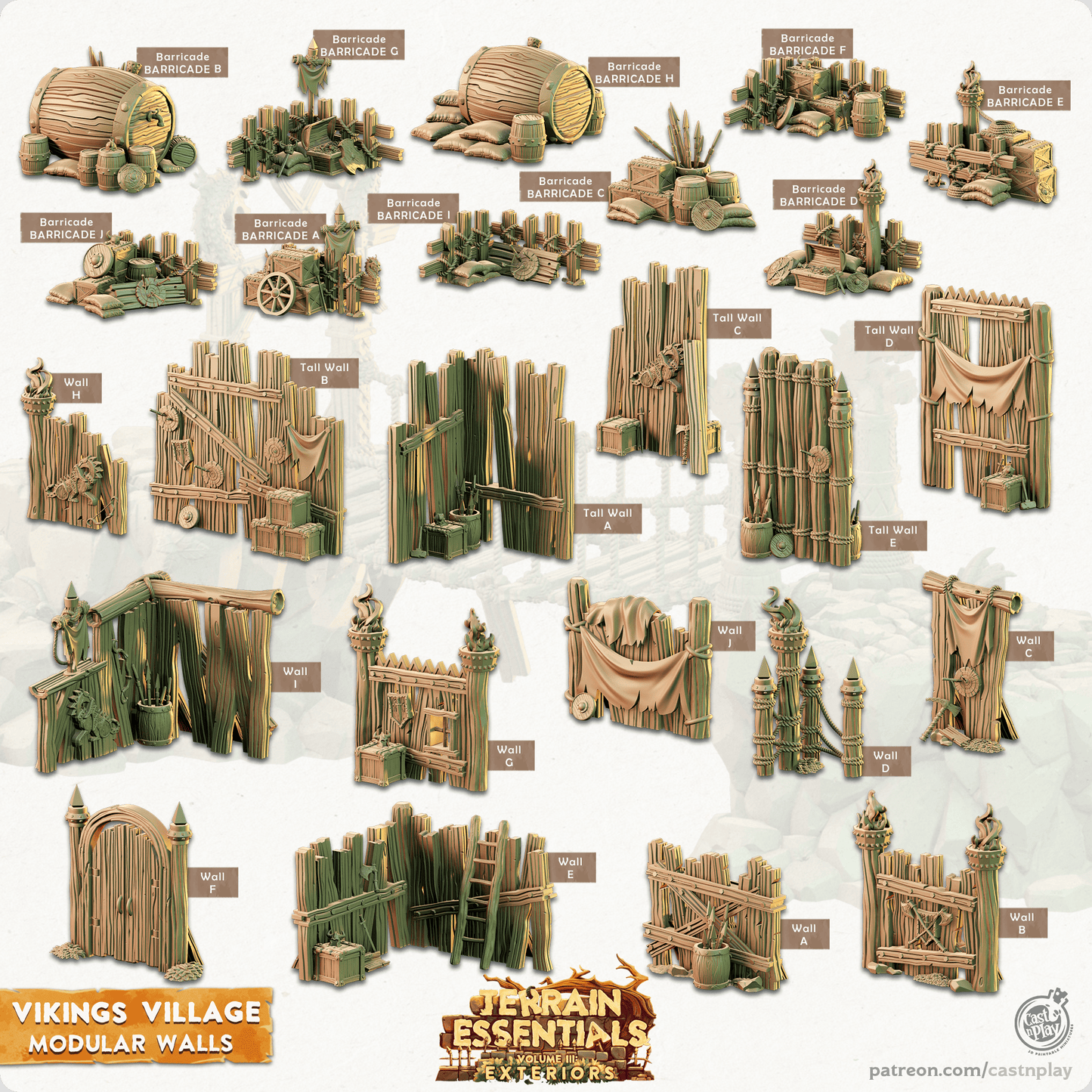 3D Printed Cast n Play Vikings Village Set Modular Walls 28mm 32mm D&D