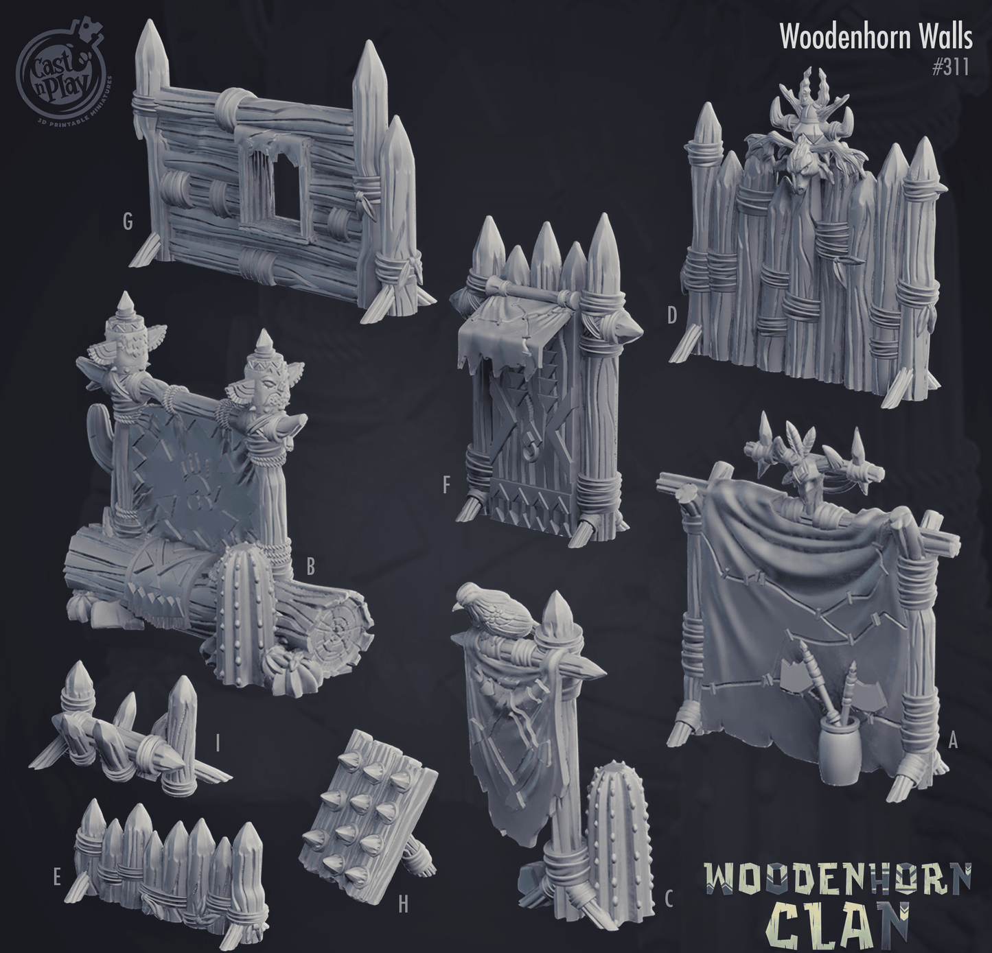 3D Printed Cast n Play Woodenhorn Clan - Woodenhorn Walls 28mm 32mm D&D